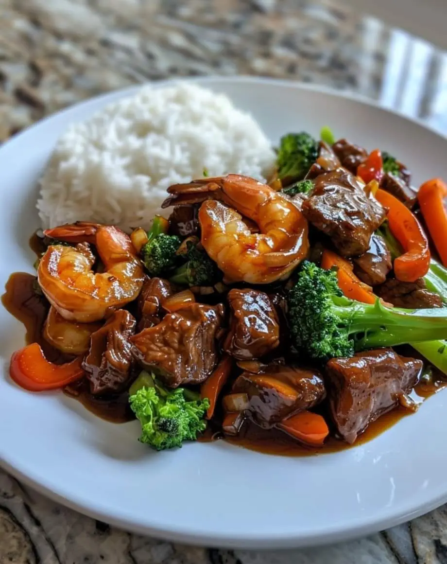 Hoisin Glazed Beef and Shrimp with Veggies