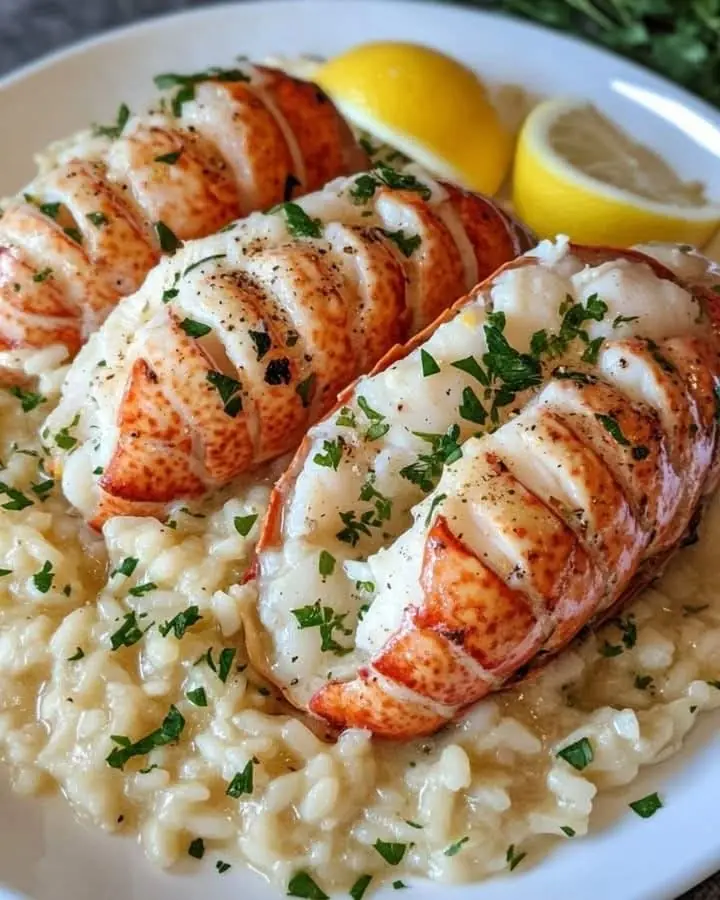 Indulgent Butter Poached Lobster Tails with Risotto
