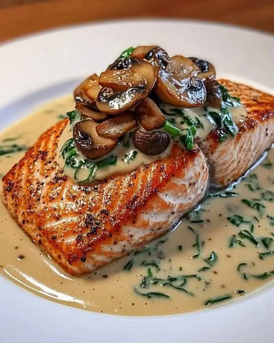 Creamy Garlic Mushroom Salmon: A Restaurant-Style Delight! 🐟🍄🧄