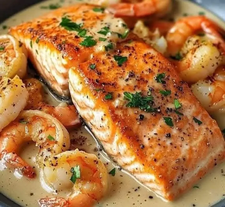 Delicious Salmon and Shrimp with Cajun Cream Sauce