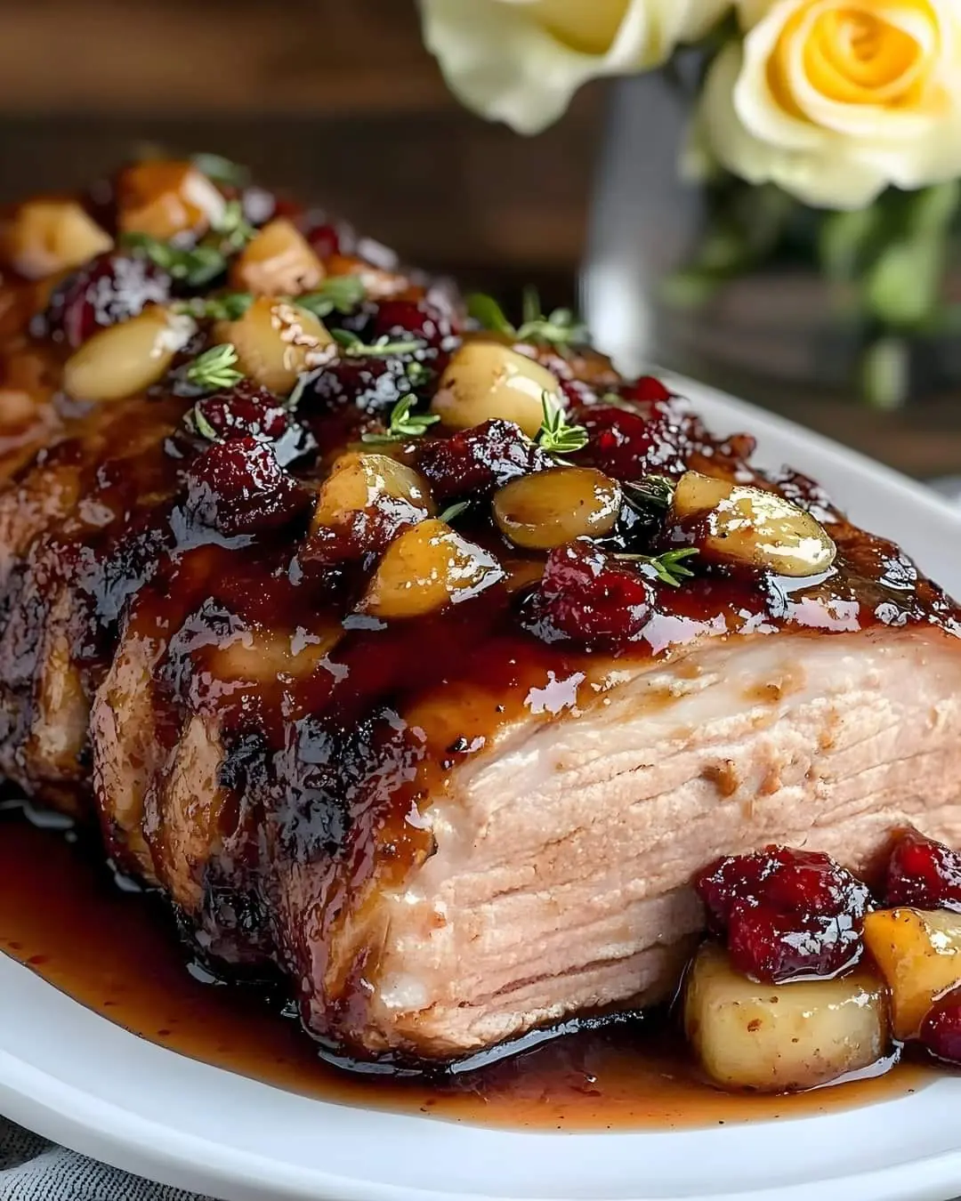 Cranberry Dijon Pork Loin Roast with Apple Cider Glaze