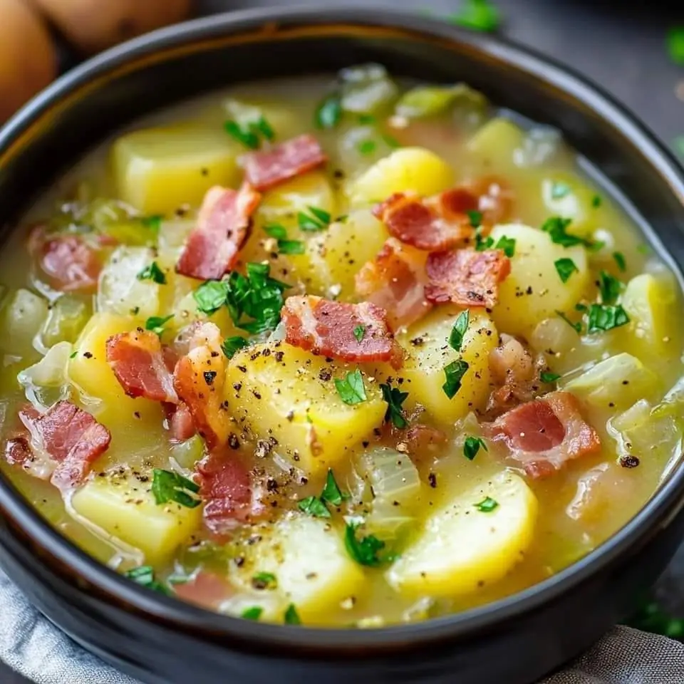 Warm up with a cozy bowl of Irish Bacon Cabbage and Potato Soup!