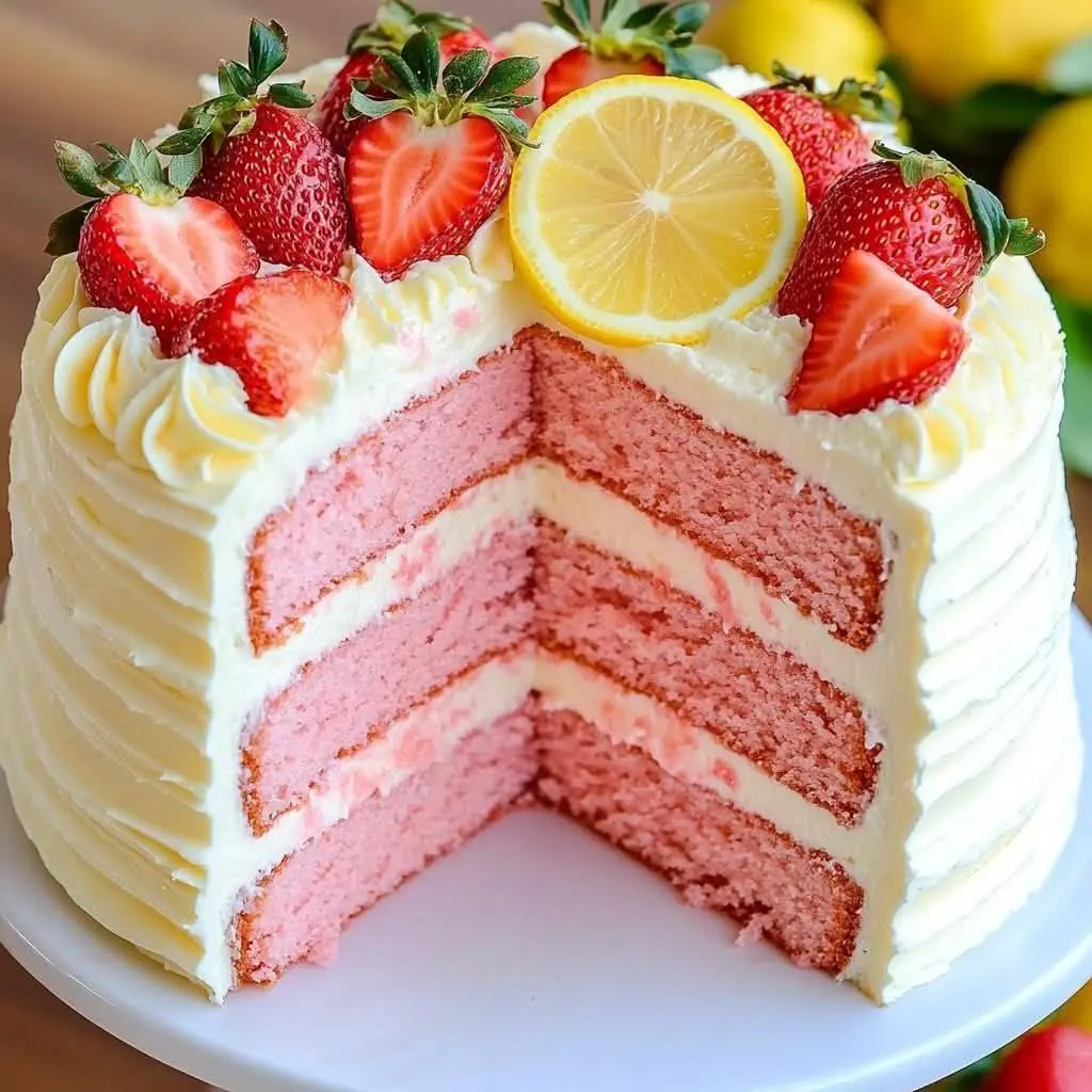 Strawberry Lemonade Cake with Lemon Cream Cheese Frosting