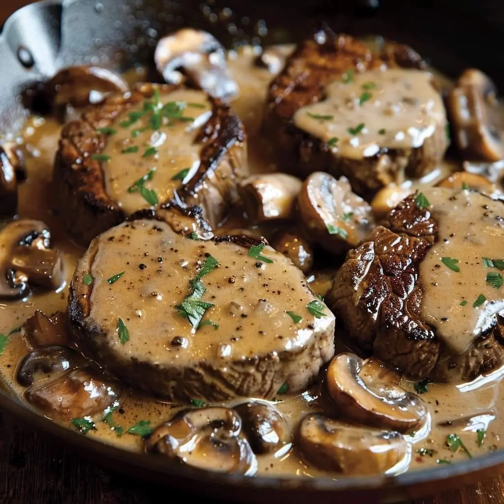 Sizzling Diane Steak with a Brandy Mushroom Sauce