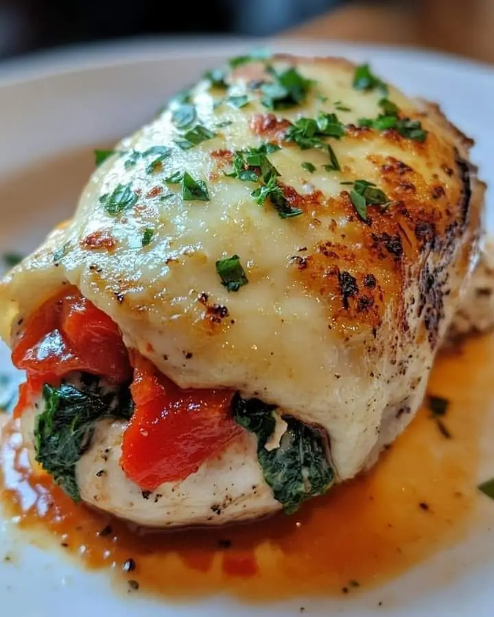 Roasted Red Pepper, Spinach, and Mozzarella Stuffed Chicken Recipe