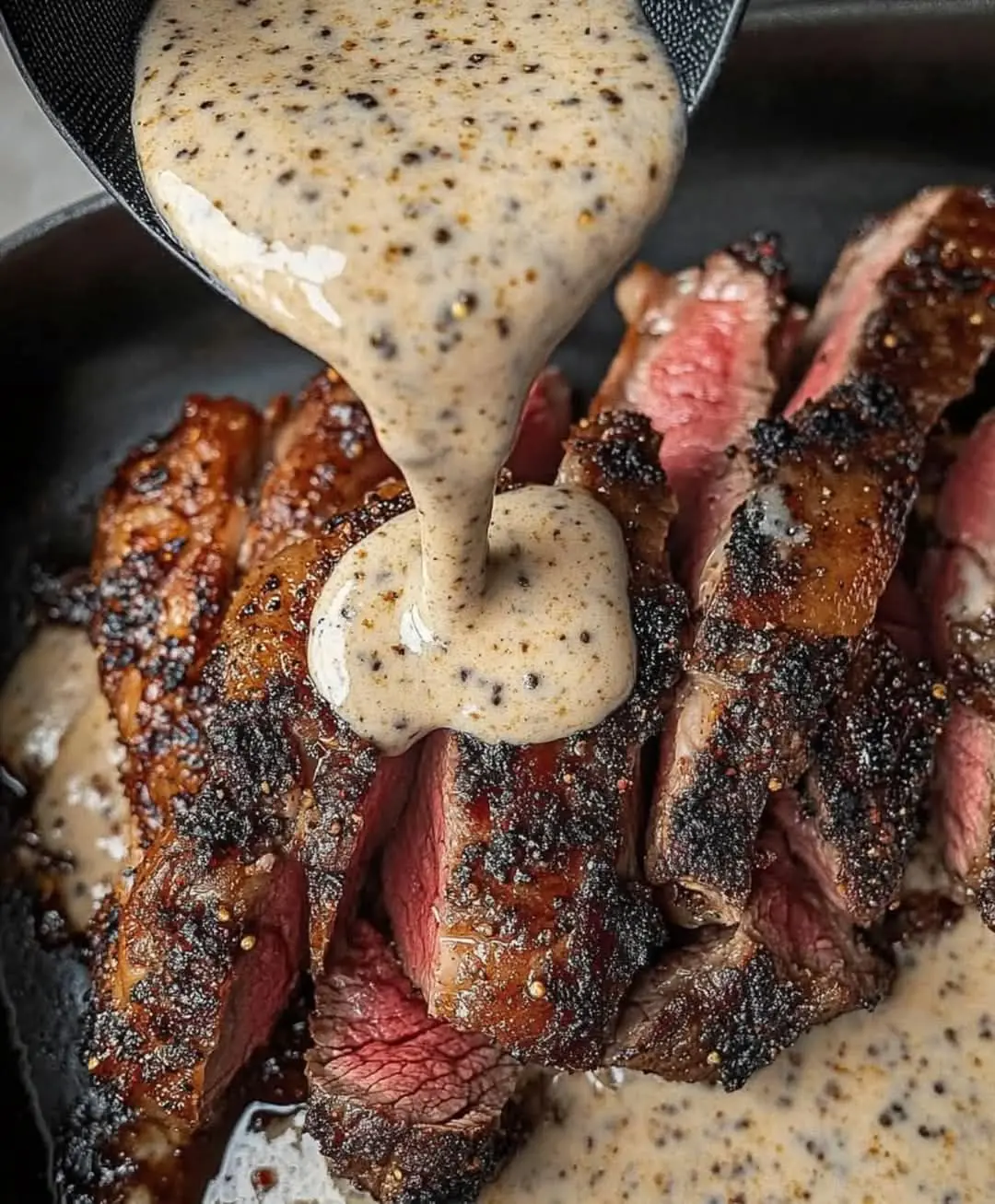 Peppercorn Crusted Steak with Creamy Peppercorn Sauce