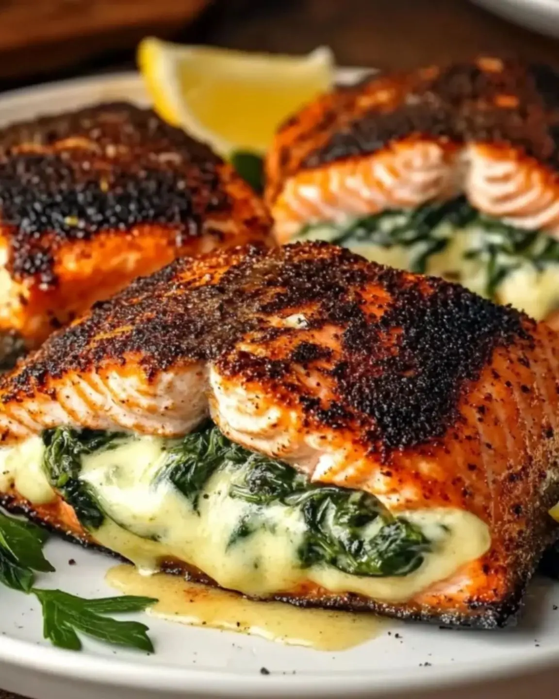Blackened Salmon Stuffed with Spinach and Parmesan