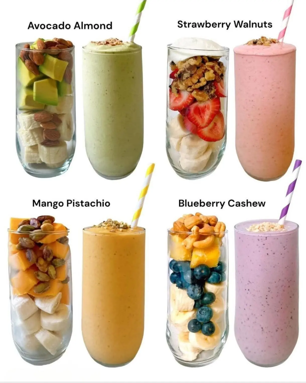 4 Smoothies to enjoy with different kind of nuts.