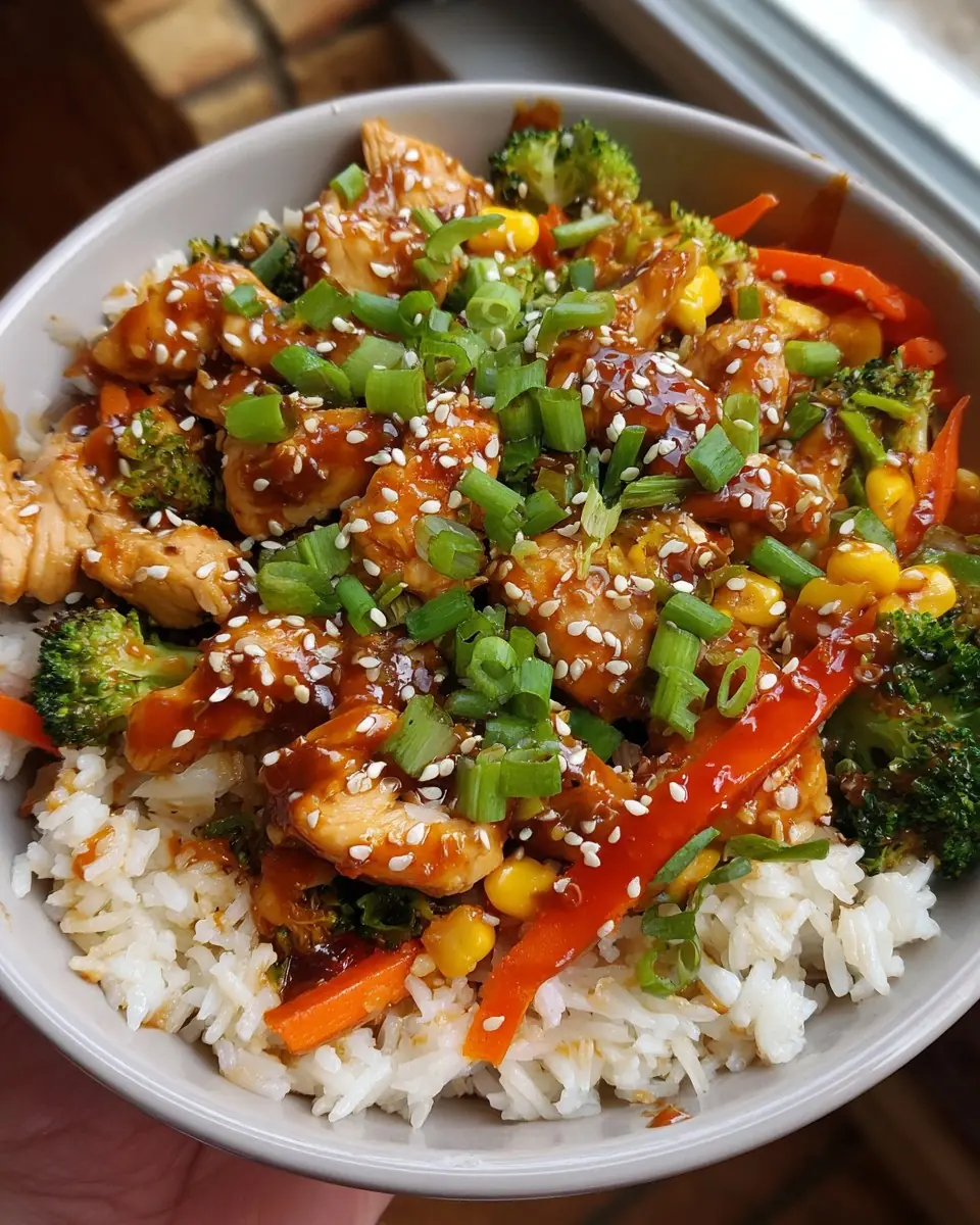 Chicken Stir-Fry with Veggies, Rice, and Sesame Seeds: A Quick and Balanced Weeknight Bowl
