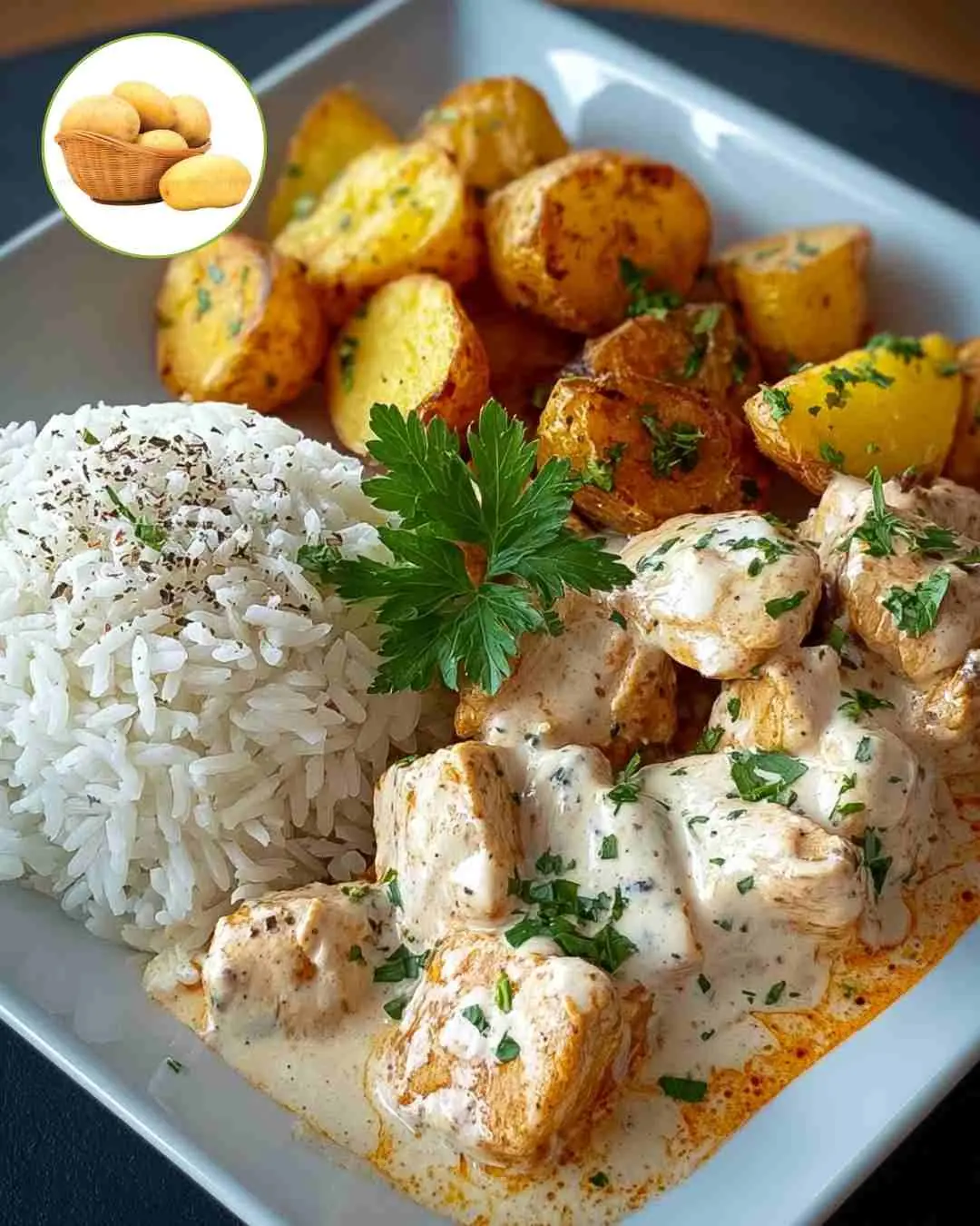 Insanely Creamy Chicken Cubes with Fluffy Rice