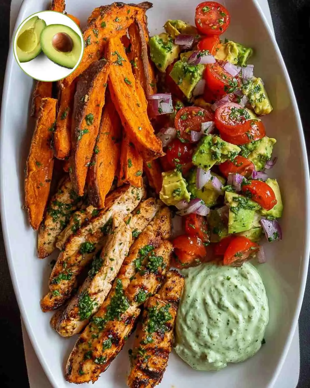 Chicken and Sweet Potato Power Bowl with Zesty Avocado Sauce