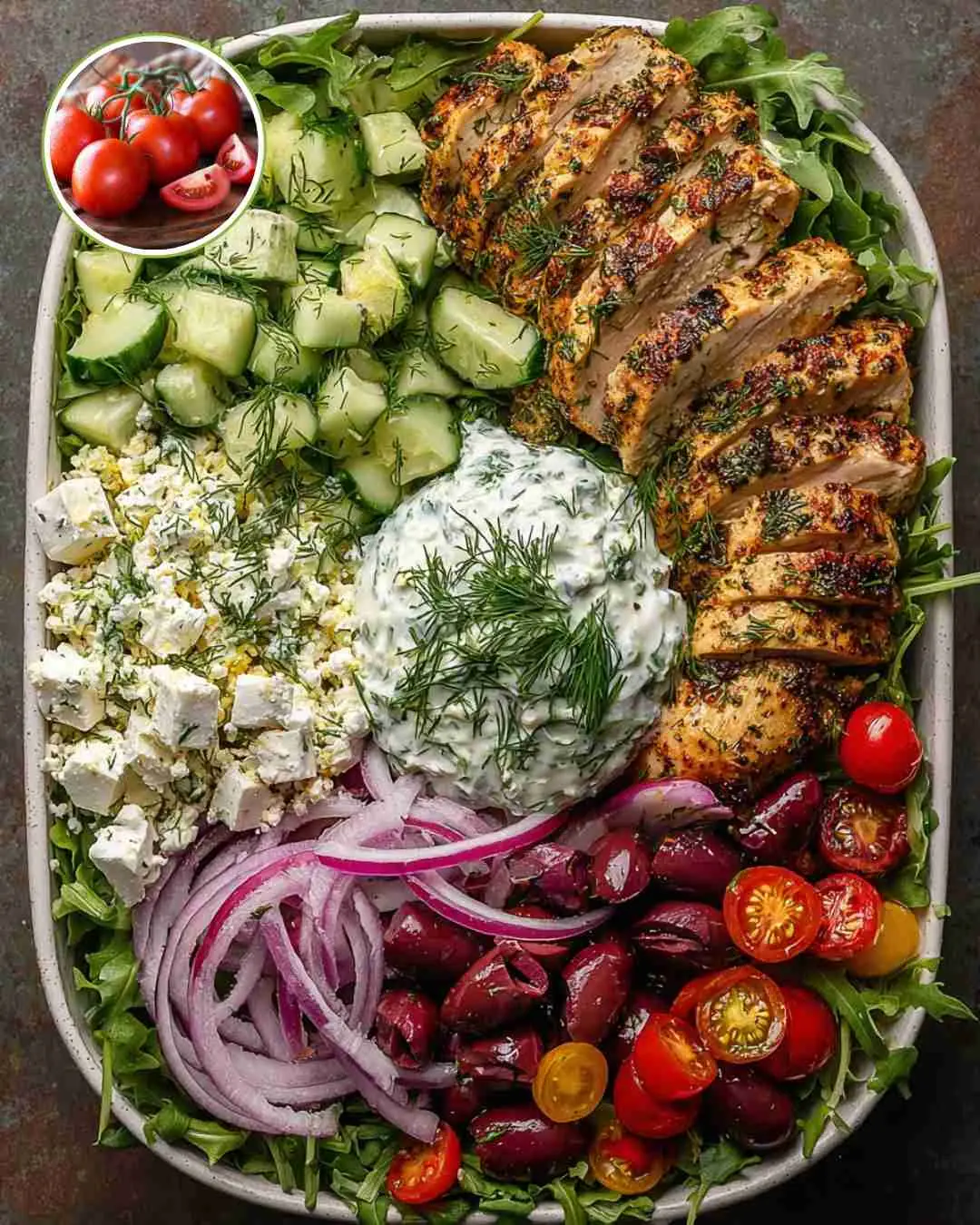 Mediterranean Grilled Chicken Salad Bowl with Tzatziki