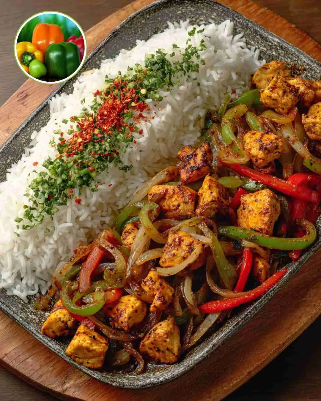 Spicy Chicken Pepper Stir-Fry with Fluffy Rice