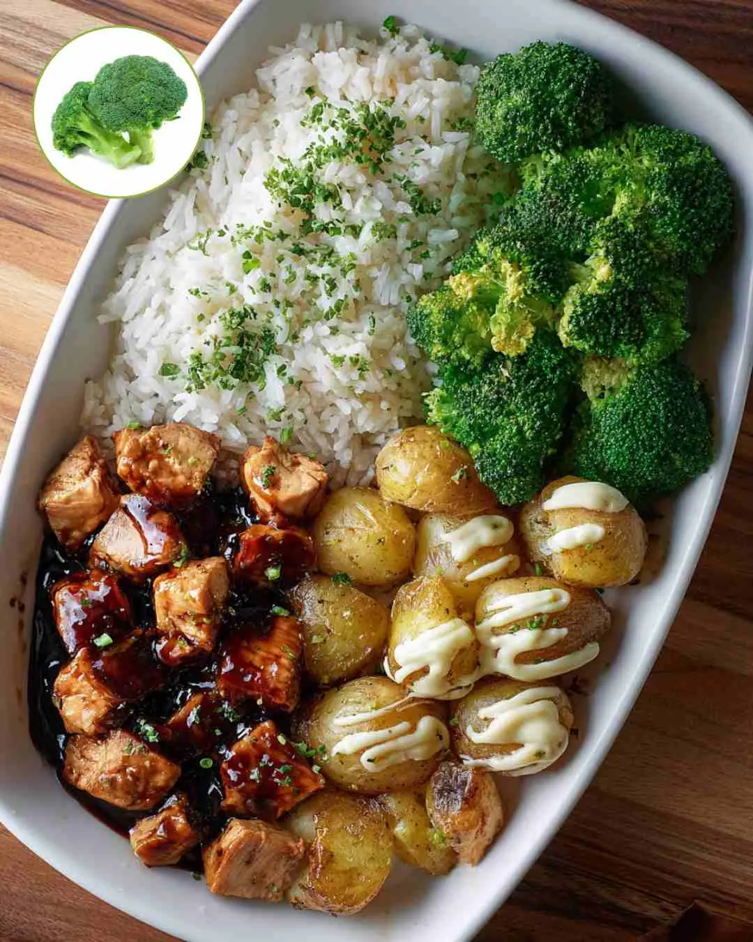 Super Loaded Teriyaki Chicken Bowl with Garlic Potatoes, Rice & Broccoli
