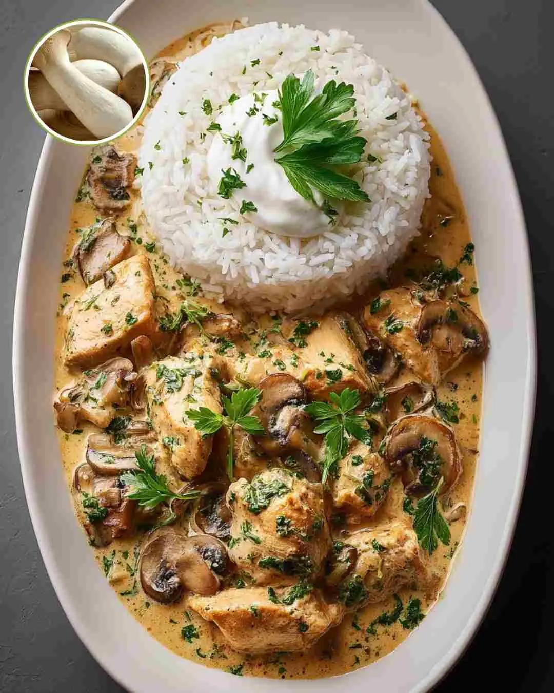 Heavenly Creamy Chicken Mushroom Stroganoff with Rice