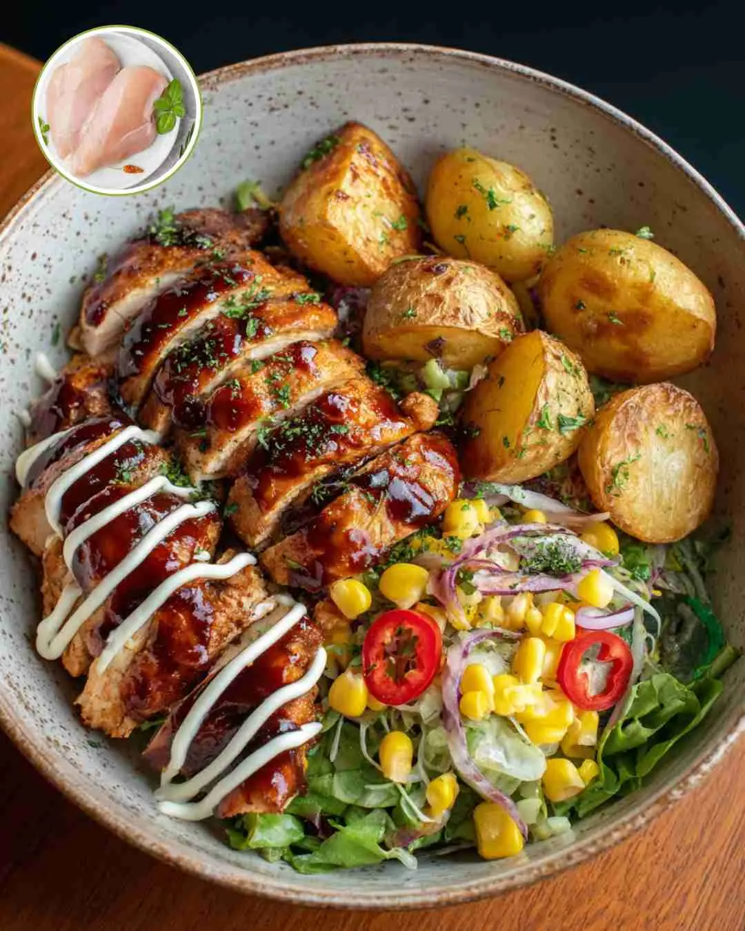 🔥 Loaded BBQ Chicken Power Bowl – Crispy, Creamy & Crazy Delicious! 🍗🥔🌽