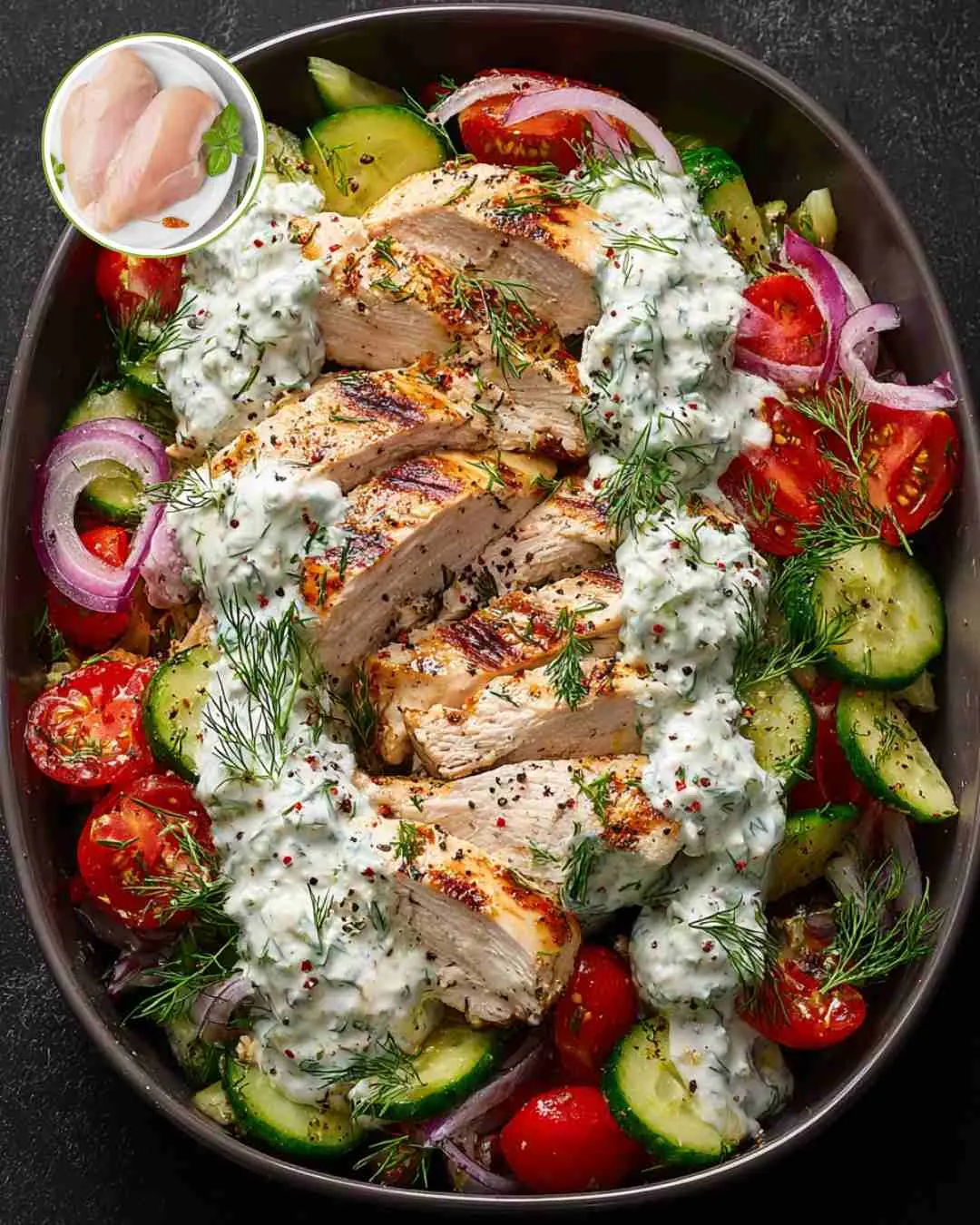 Epic Grilled Chicken Greek Salad Bowl with Tzatziki Magic