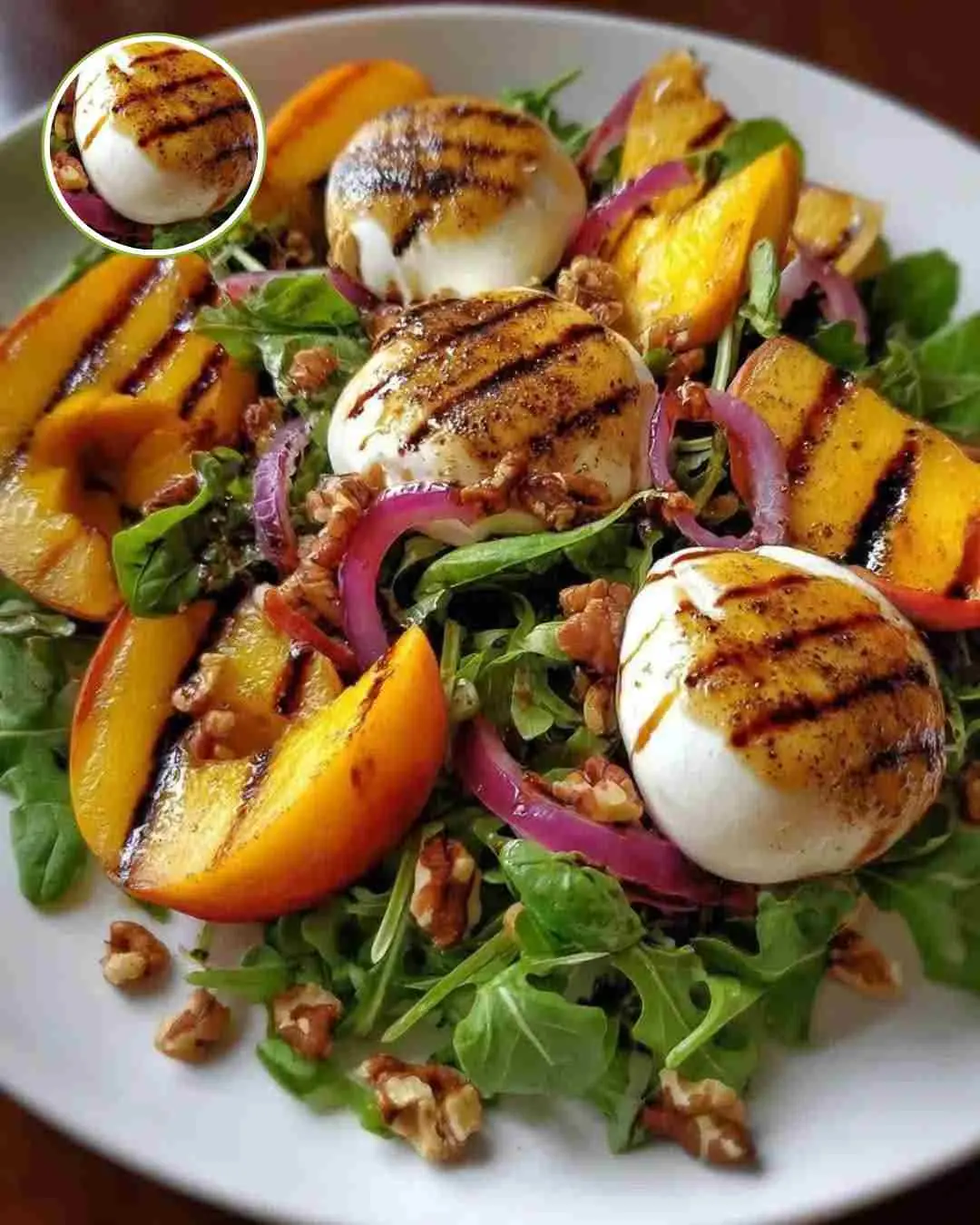 Grilled Peach & Burrata Salad with Honey-Balsamic Vinaigrette