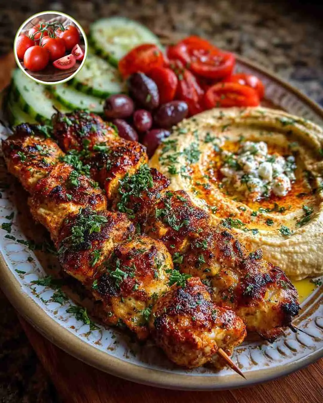 Mediterranean Chicken Skewers with Hummus Spread