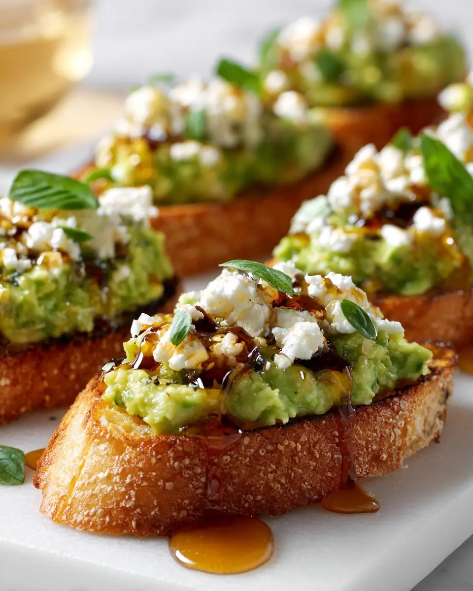 Avocado & Feta Crostini with Hot Honey Drizzle