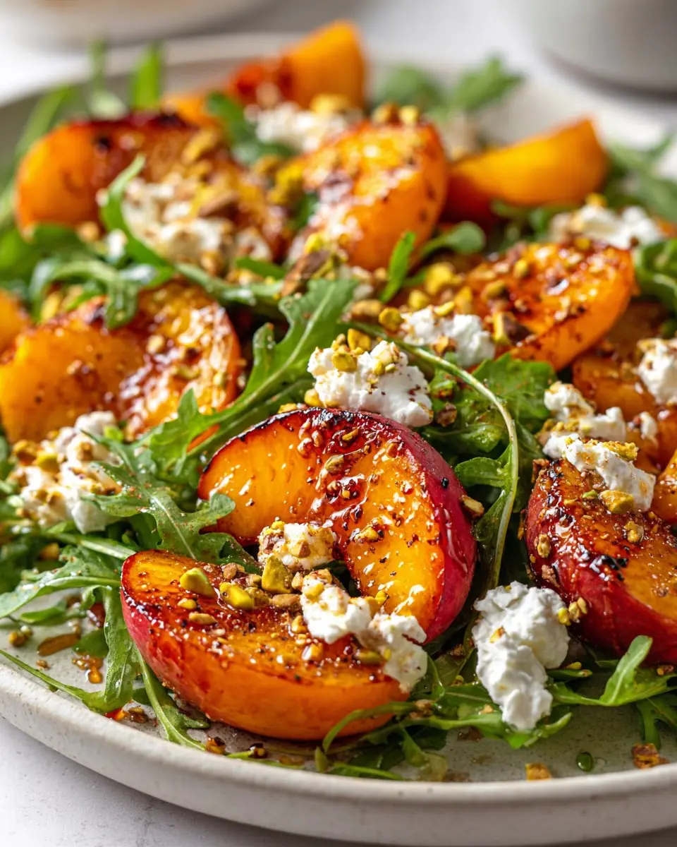 Roasted Peach & Pistachio Salad with Honey Ricotta
