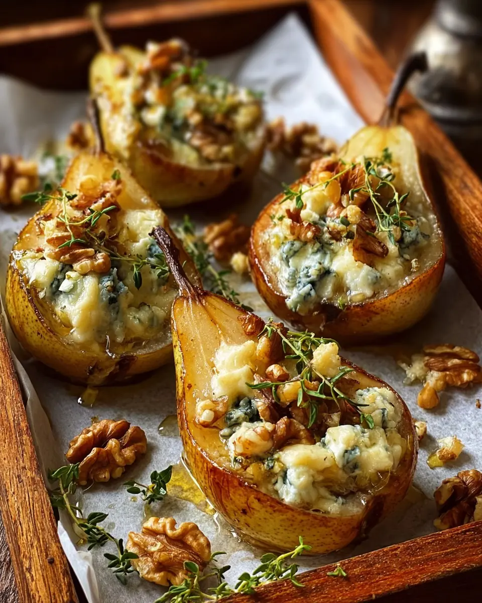Golden Baked Pears with Savory Blue Cheese Crumble
